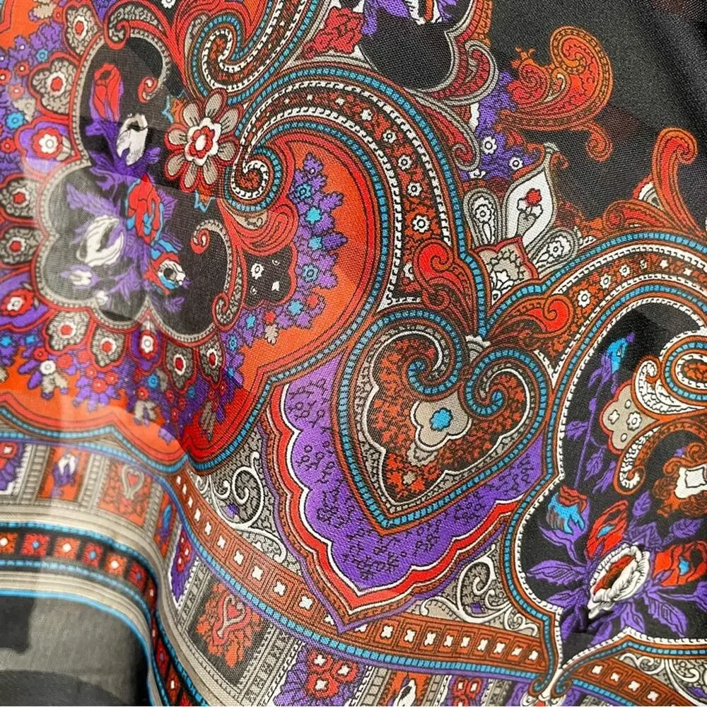 Vintage Black Purple Red Italian Floral Paisley Lightweight Scarf